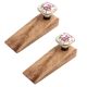 2 Pieces Pink Flower Square Ceramic Wooden Door Stopper